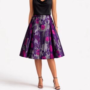 Abstract Purple and Pink Women's Knee Length Flared Pleated Skirt size 10